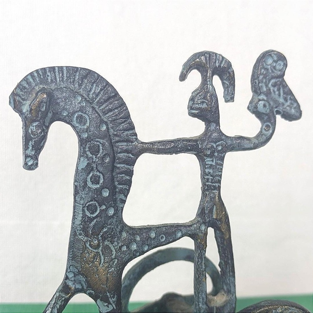 Vintage Verdigris Bronze Chariot Figurine Greek Etruscan Style with Athena's Owl - Picture 3 of 5
